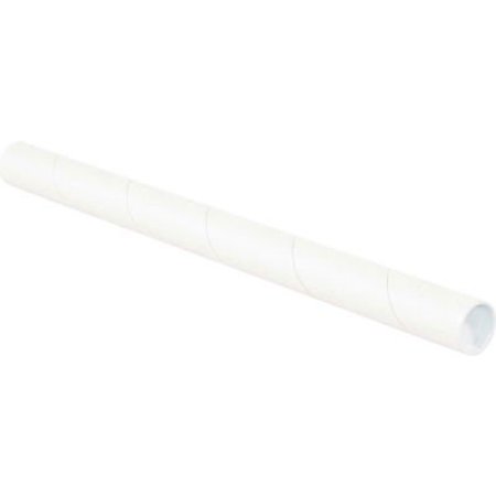 THE PACKAGING WHOLESALERS Mailing Tubes With Caps, 1-1/2" Dia. x 6"L, 0.06" Thick, White, 50/Pack P1506W